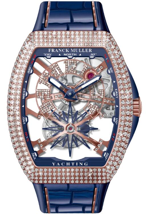 Best FRANCK MULLER Vanguard Yachting Rose Gold White Diamonds Case and Numerals Skeleton V 45 T GR CS SQT YACH D NBR CD (BL) (5N BL.BLCRGE) Replica Watch